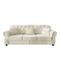 Streamdale Furniture Velvet Nailhead Rolled Arm Sofa with Ottoman
