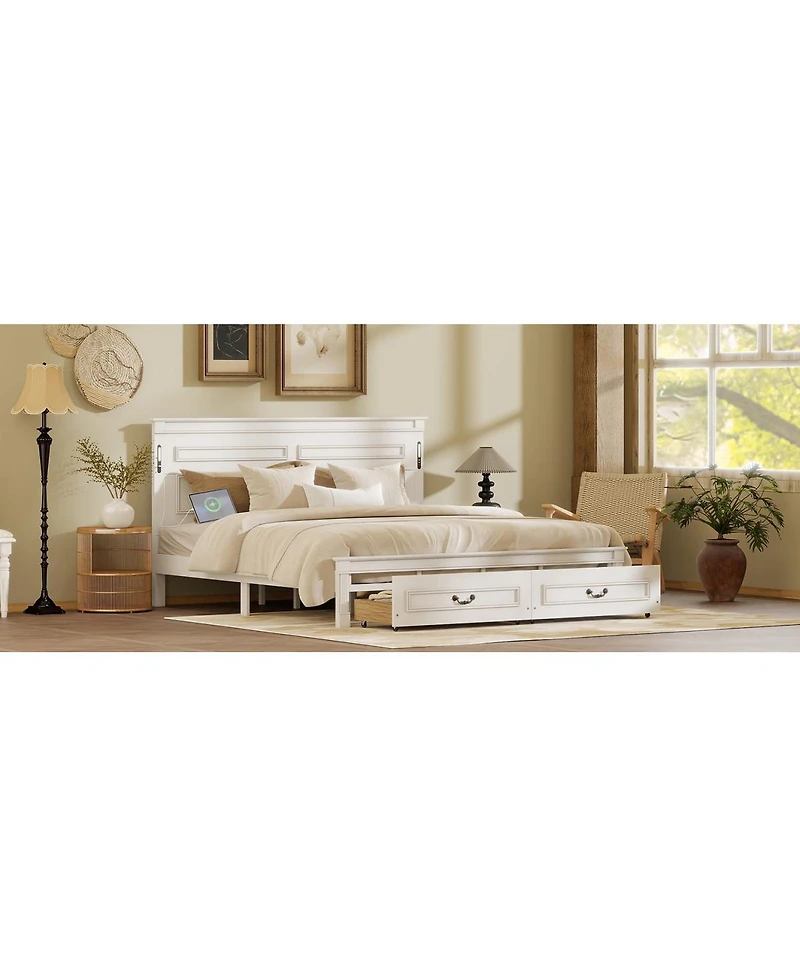 Streamdale Furniture King Led Storage Bed between Usb and Tall Headboard/Footboard