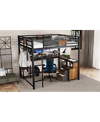 Streamdale Furniture Metal Queen Loft Bed with Desk and Storage Drawers