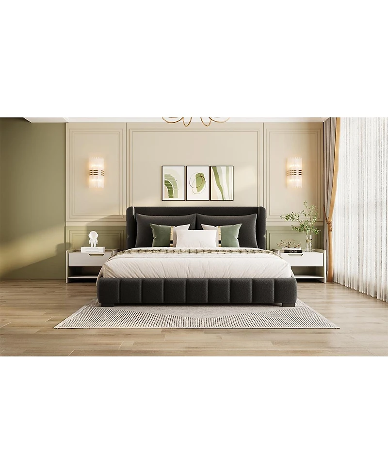 Streamdale Furniture Upholstered Platform Bed with 2 Pillows
