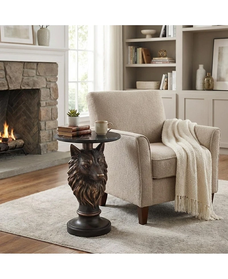 Streamdale Furniture Wolf Head Accent Table Animal Statue End Tables Livingroom