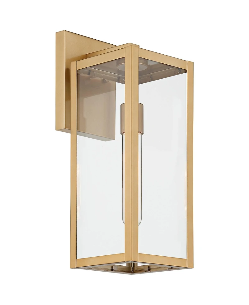 John Timberland Titan Modern Outdoor Wall Light Fixtures Set of 2 Soft Gold Rectangular Frame Clear Glass for Post Exterior Barn