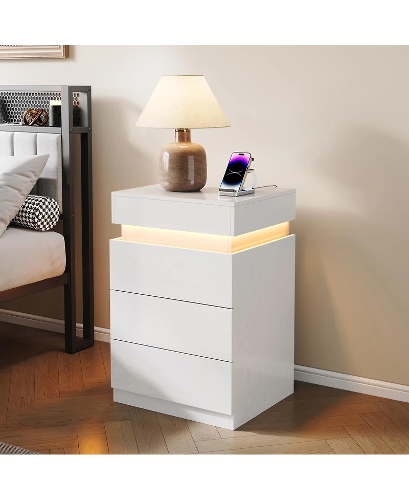 Streamdale Furniture 3-Drawer Nightstand Charging and Led