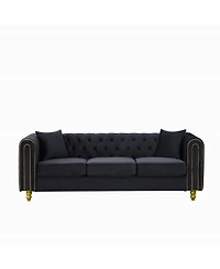 Streamdale Furniture 3+3 Velvet Chesterfield Sofa with Gold Legs