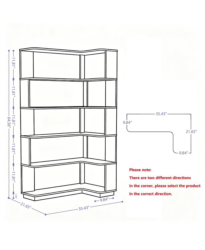 Streamdale Furniture Space-Saving Corner Bookshelf and Bookcase Set