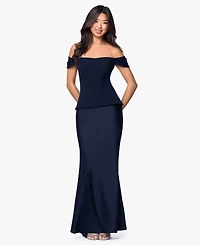 Betsy & Adam Women's Long Off-The-Shoulder Corset Dress