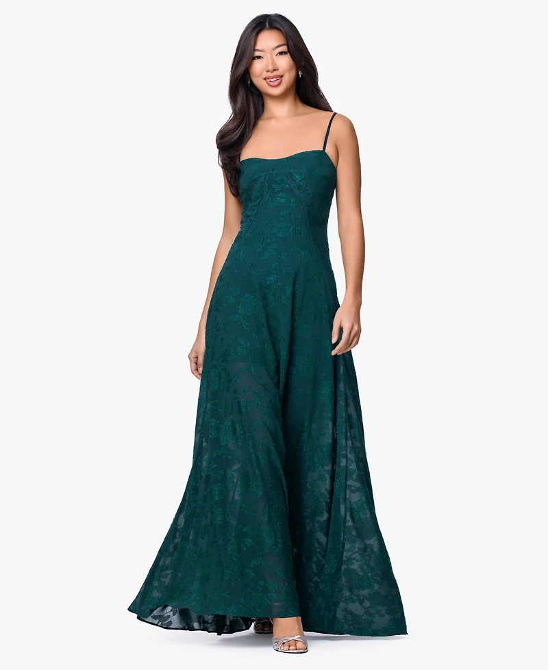 Betsy & Adam Women's Sweetheart Neck Long Chiffon Dress