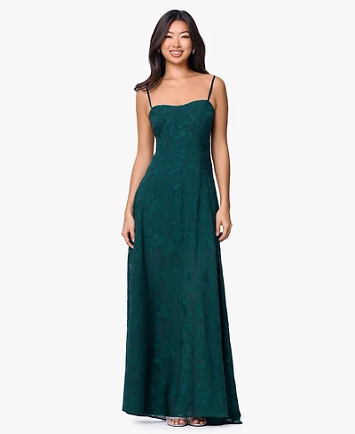 Betsy & Adam Women's Sweetheart Neck Long Chiffon Dress