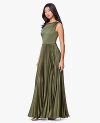 Betsy & Adam Women's Boat Neck Pleated Ball Gown