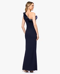Betsy & Adam Women's Scuba Crepe Organza-Ruffle Long Dress