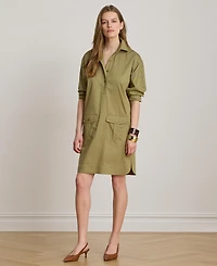 Lauren Ralph Women's Spread Collar Lace-Up Trim Shirt Dress