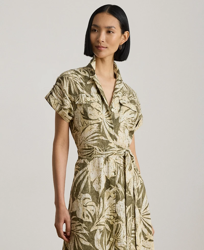 Lauren Ralph Women's Palm-Frond-Print Camp Collar Shirt Dress