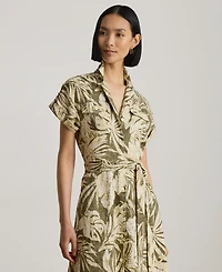 Lauren Ralph Women's Palm-Frond-Print Camp Collar Shirt Dress