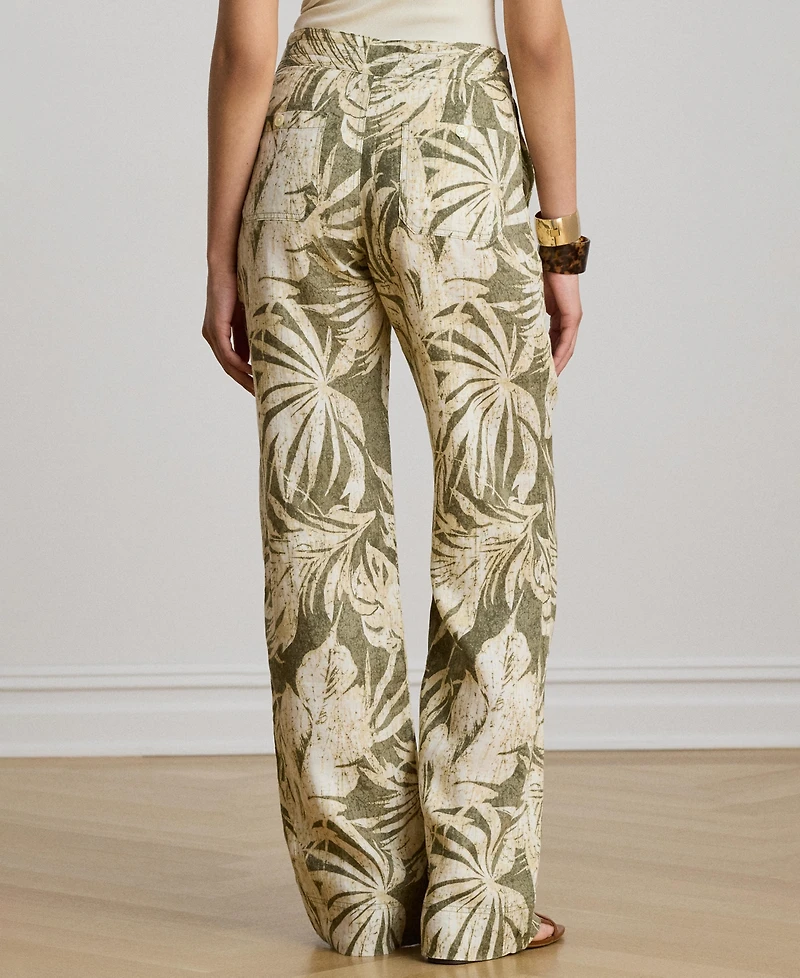 Lauren Ralph Women's Mid-Rise Palm-Frond-Print Wide-Leg Pants