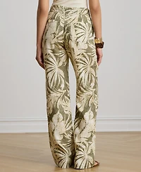 Lauren Ralph Women's Mid-Rise Palm-Frond-Print Wide-Leg Pants