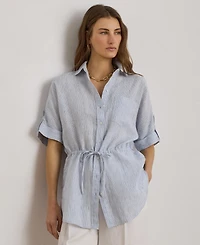 Lauren Ralph Women's Point Collar Striped Roll-Tab-Sleeve Tunic Shirt