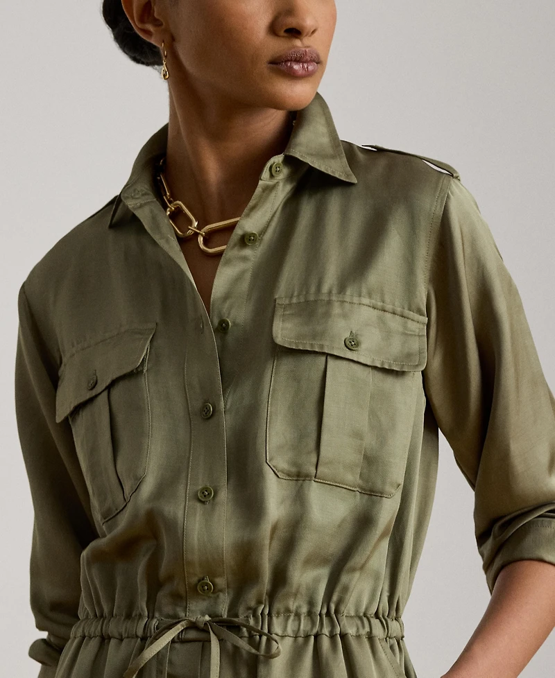 Lauren Ralph Women's Spread Collar Shantung Cargo Jumpsuit