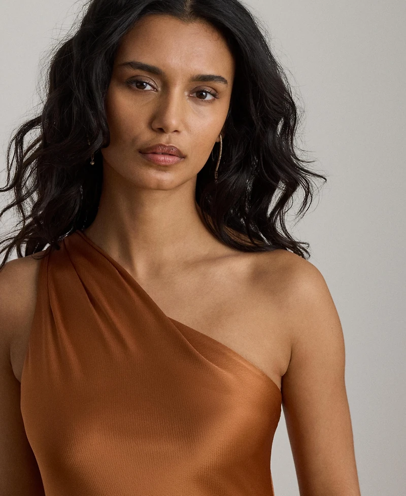 Lauren Ralph Satin Charmeuse One-Shoulder Gown