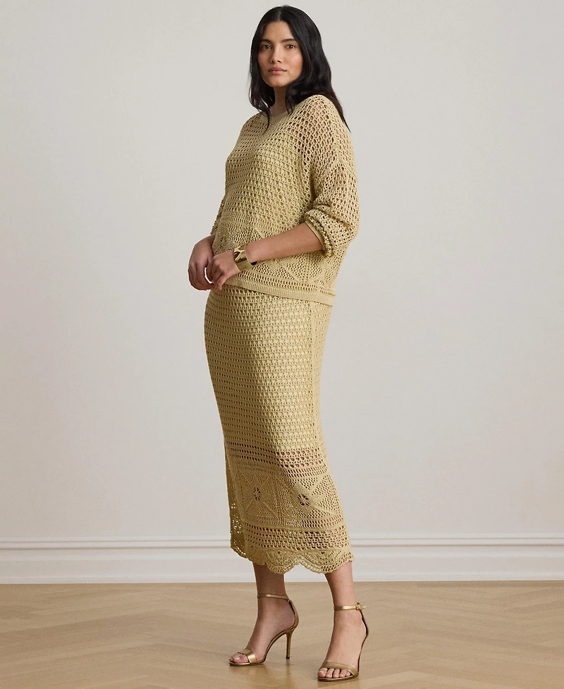Lauren Ralph Women's Scallop Hem A-Line Midi Pencil Skirt