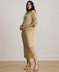 Lauren Ralph Women's Scallop Hem A-Line Midi Pencil Skirt
