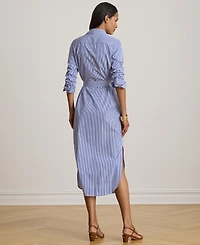 Lauren Ralph Women's Point Collar Striped Broadcloth Shirt Dress