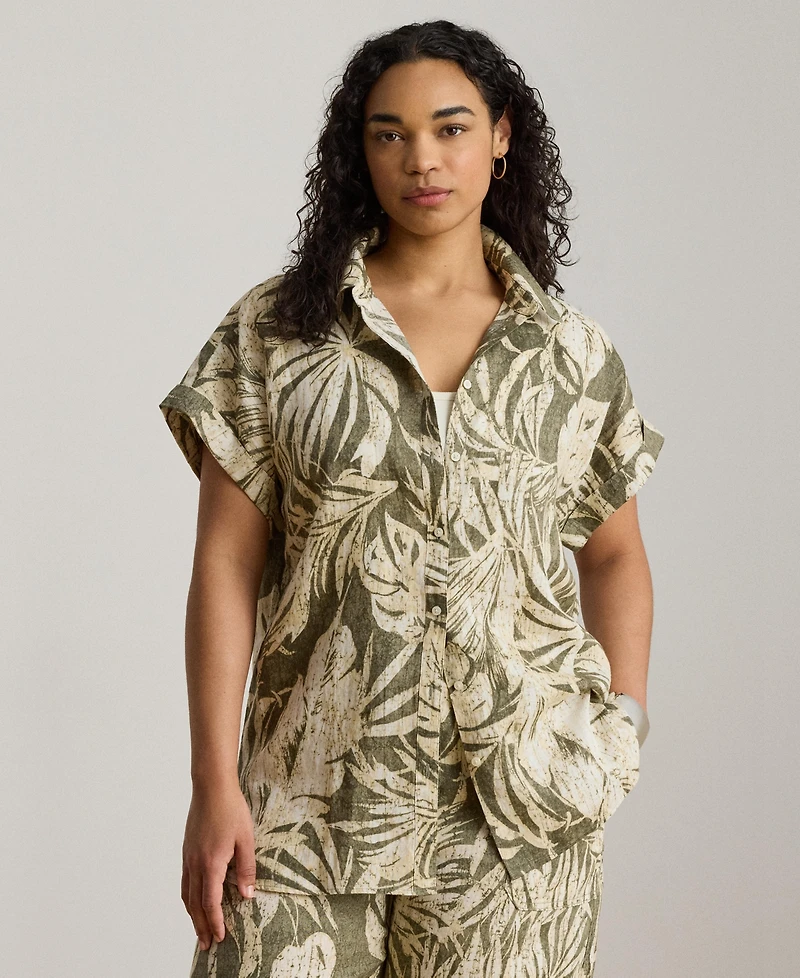 Lauren Ralph Women's Printed Point Collar Short-Sleeve Shirt