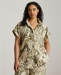 Lauren Ralph Women's Printed Point Collar Short-Sleeve Shirt