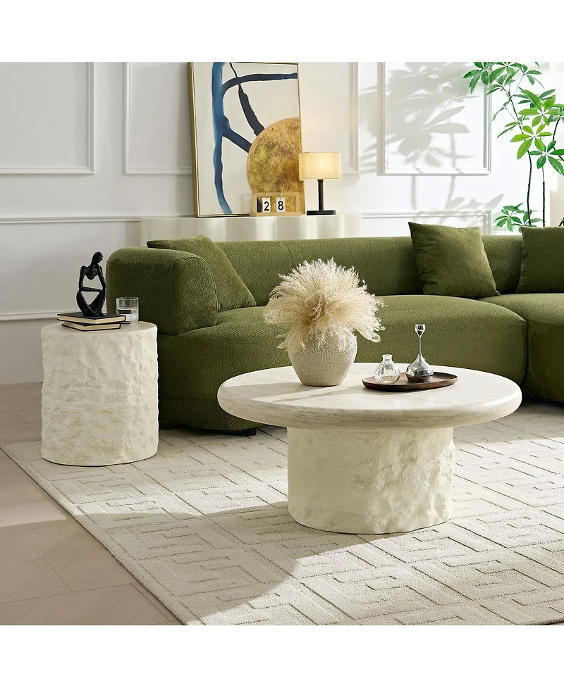 Streamdale Furniture Fiberglass Round Coffee Table, Modern Stone Look