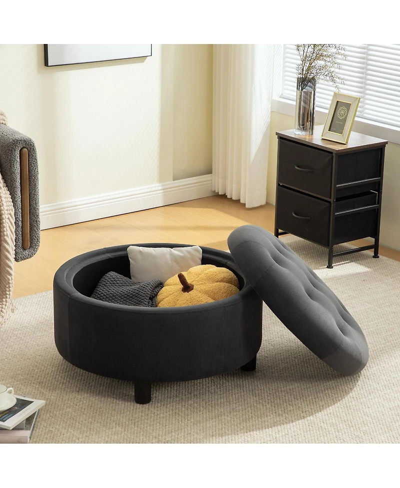 Streamdale Furniture Upholstered Round Storage Ottoman with Reversible Lid