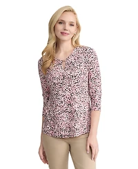 Jones New York Women's Printed V-Neck 3/4-Length Sleeve Top