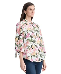 Jones New York Women's Collared Printed Tie-Sleeve Shirt