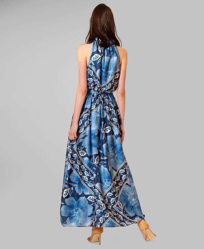 julia jordan Women's Printed Satin Halter Neck Maxi Dress