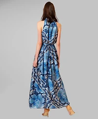 julia jordan Women's Printed Satin Halter Neck Maxi Dress