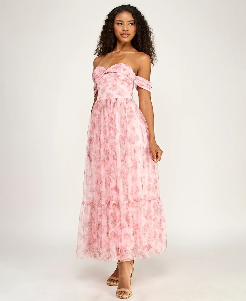 Seni & Cade Women's Floral Ruffle Hem Off-The-Shoulder Dress