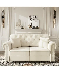 Streamdale Furniture Velvet Chesterfield Sofa with Nailhead Trim and 2 Pillows