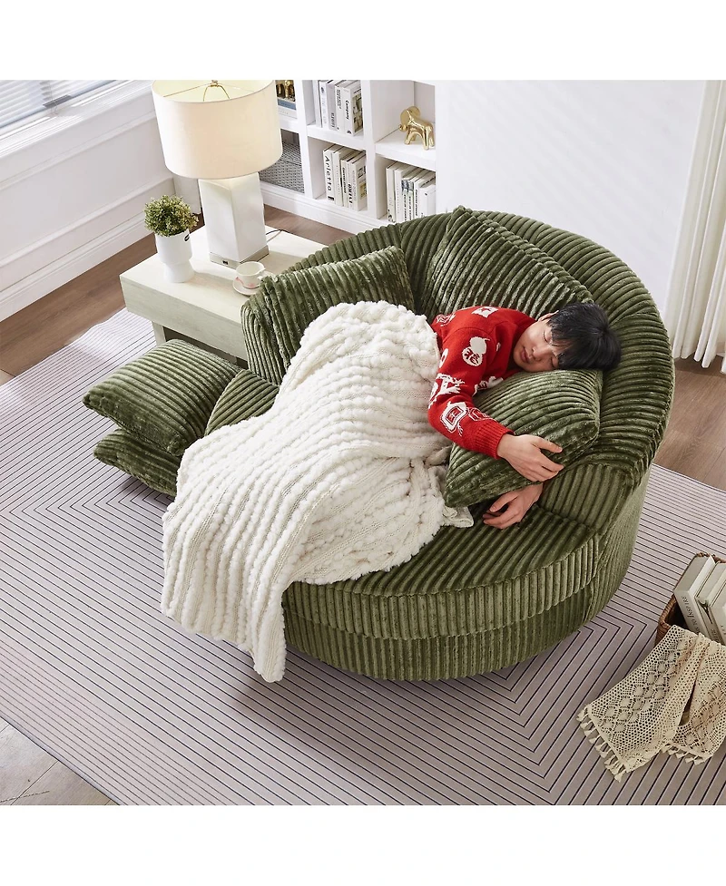 Streamdale Furniture Swivel Corduroy Sofa Chair with 5 Pillows