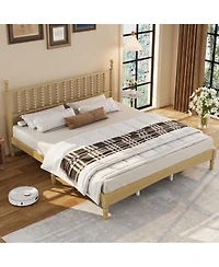 Streamdale Furniture Wood Platform Bed with Gourd Headboard, Retro Style