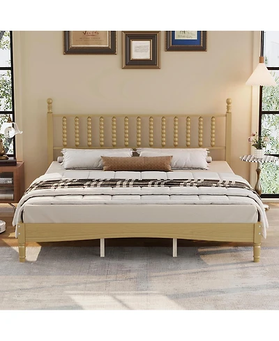 Streamdale Furniture Wood Platform Bed with Gourd Headboard, Retro Style