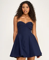 City Studios Juniors' Strapless Pleated Fit and Flare Mini Dress