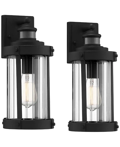 John Timberland Stan Industrial Outdoor Wall Light Fixtures Set of 2 Textured Motion Sensor Clear Glass for Exterior Barn