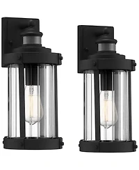 John Timberland Stan Industrial Outdoor Wall Light Fixtures Set of 2 Textured Motion Sensor Clear Glass for Exterior Barn