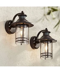 John Timberland Habitat Rustic Industrial Outdoor Wall Light Fixtures Set of 2 Bronze Dusk to Dawn Motion Sensor 11 Seedy Glass for Exterior