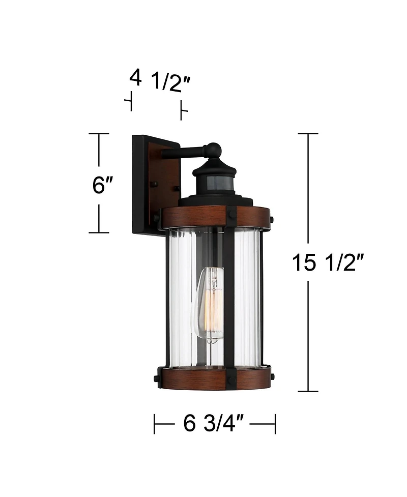 John Timberland Stan Industrial Outdoor Wall Light Fixtures Set of 2 Dark Wood Motion Sensor 15 Clear Glass for Porch Patio