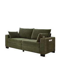 Streamdale Furniture 78" Corduroy Sofa with Usb, Cup Holders, Side Pocket