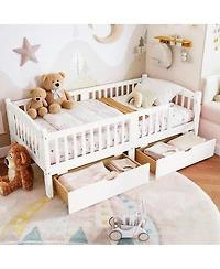 Streamdale Furniture Kids Platform Bed with Storage and Guardrails