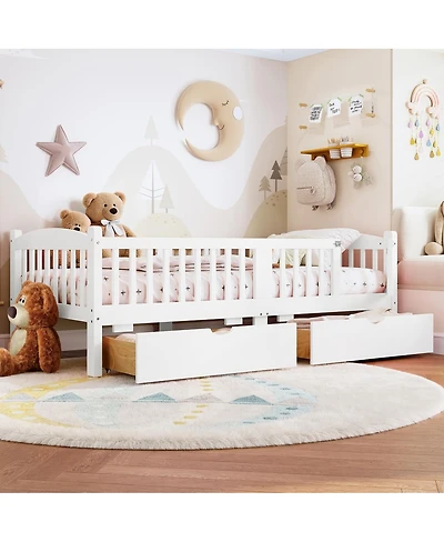 Streamdale Furniture Kids Platform Bed with Storage and Guardrails