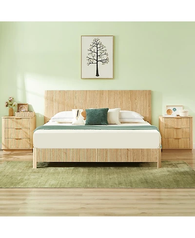 Streamdale Furniture King Size Wooden corrugated curved lines, No Box Spring Needed
