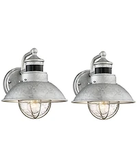 John Timberland Modern Industrial Outdoor Barn Lights Set of 2 Metal Dusk to Dawn Motion Sensor Gooseneck Clear Glass Exterior