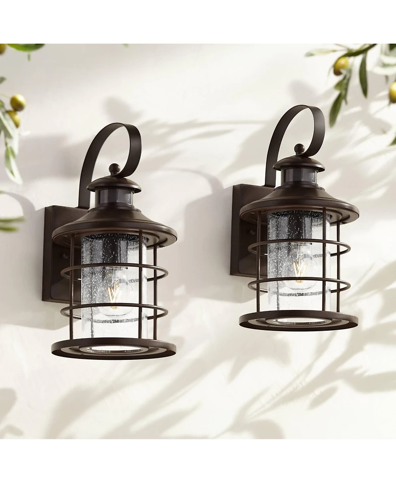 John Timberland Hogan High Traditional Outdoor Wall Light Fixture Mount Porch House Set of 2 Motion Sensor Bronze Finish