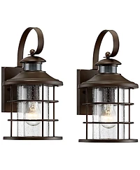 John Timberland Hogan High Traditional Outdoor Wall Light Fixture Mount Porch House Set of 2 Motion Sensor Bronze Finish